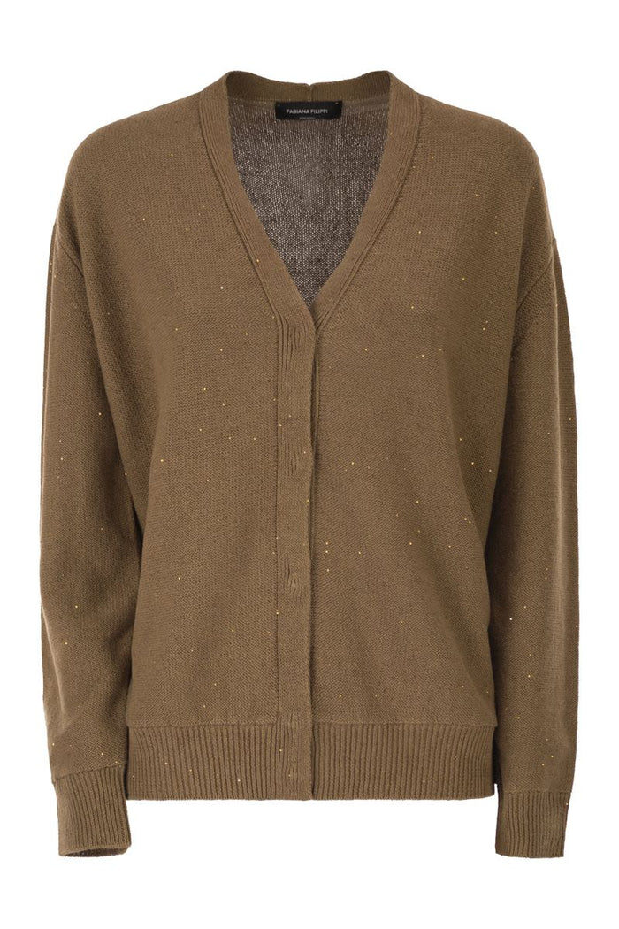 Fabiana Filippi Reversible Cotton And Linen Cardigan With Sequins And Tulle