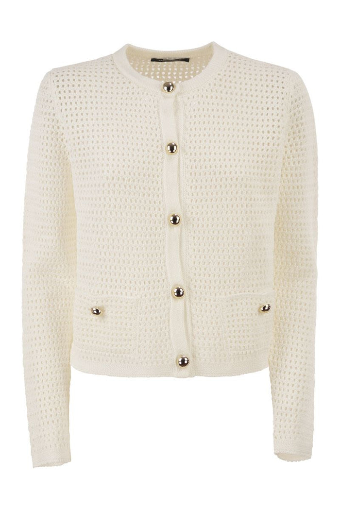 Fabiana Filippi Openwork Knitted Cotton Cardigan With Jewelled Buttons
