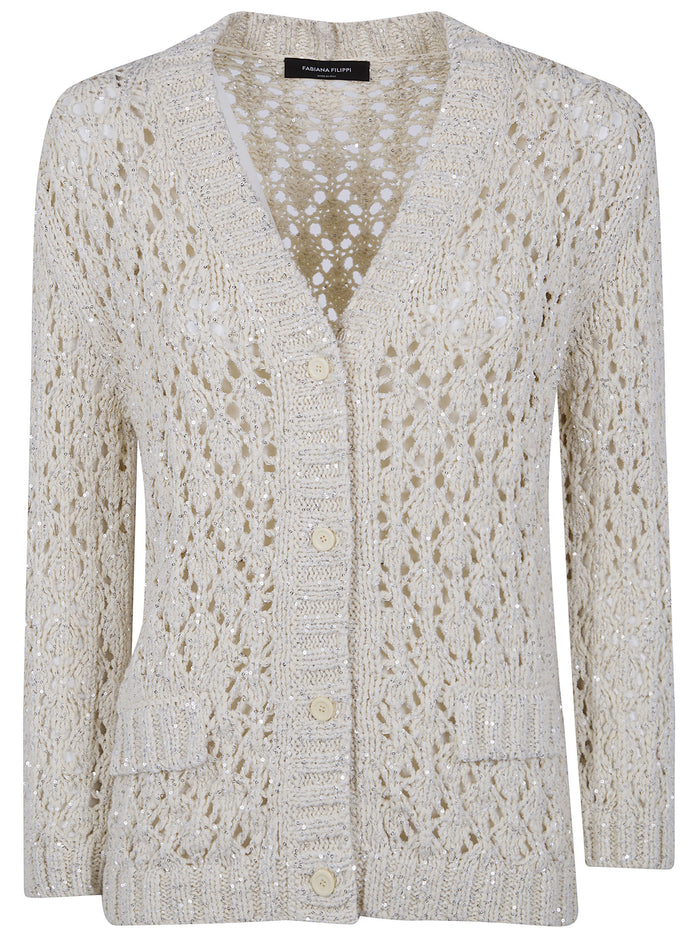 Fabiana Filippi Beige Openwork Knit V Neck Shirt