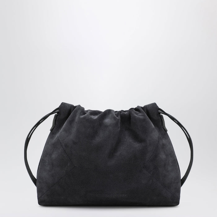 Brunello Cucinelli Bc Duo Pouch Midnight Blue Suede Bag With Monile Detail