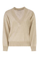 Brunello Cucinelli V-Neck Linen And Cotton Jumper With Sequins And Long Sleeves