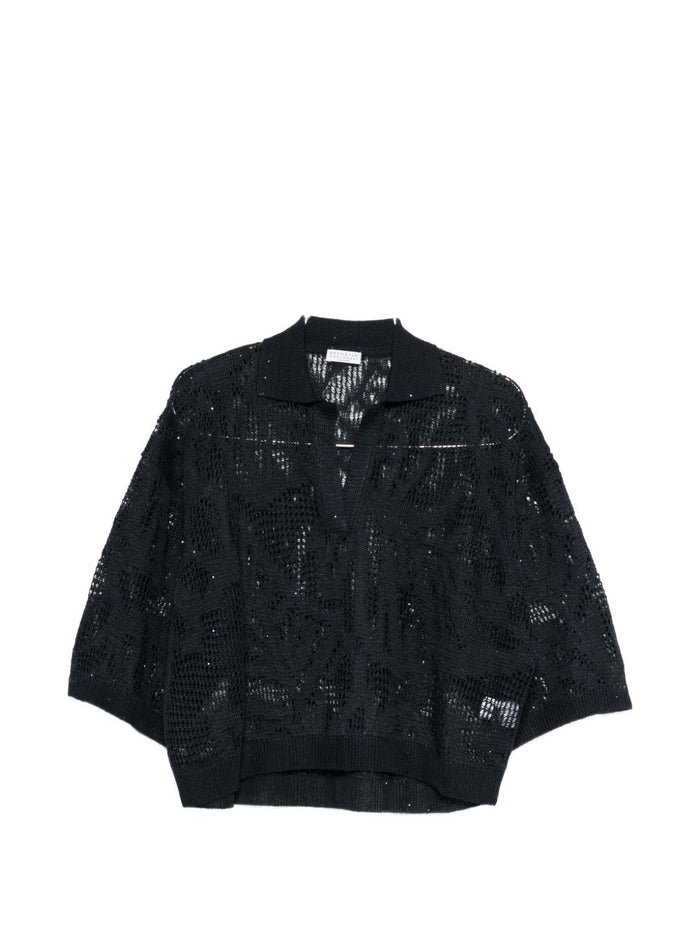 Brunello Cucinelli Abisso Open Knit Linen Polo