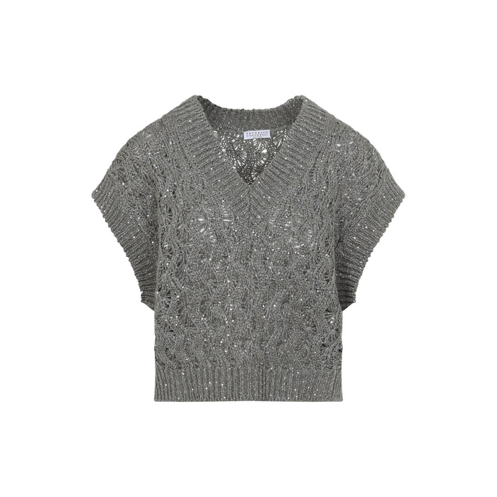 Brunello Cucinelli Green V-Neckline Silk Sweater