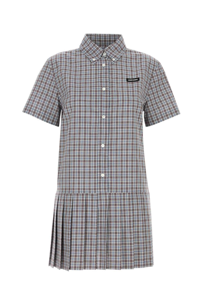 Miu Miu Embroidered Cotton Mini Shirt Dress