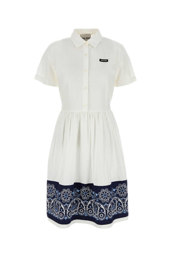 Miu Miu White Cotton Blend Shirt Dress