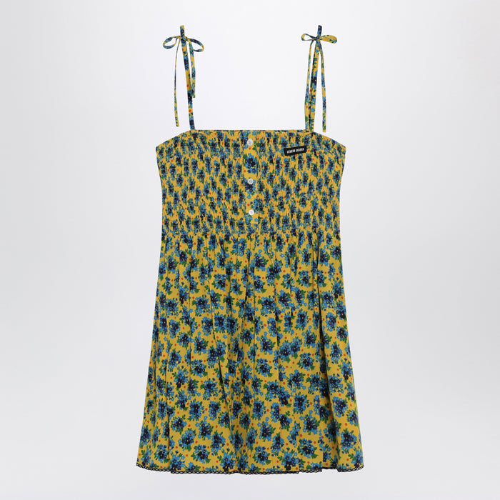 Miu Miu Yellow And Blue Floral Silk Mini Dress