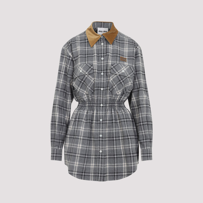Miu Miu Gray Checkered Cotton Dress