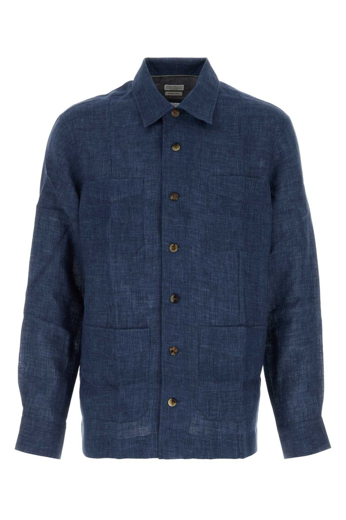 Brunello Cucinelli Navy Blue Linen Shirt