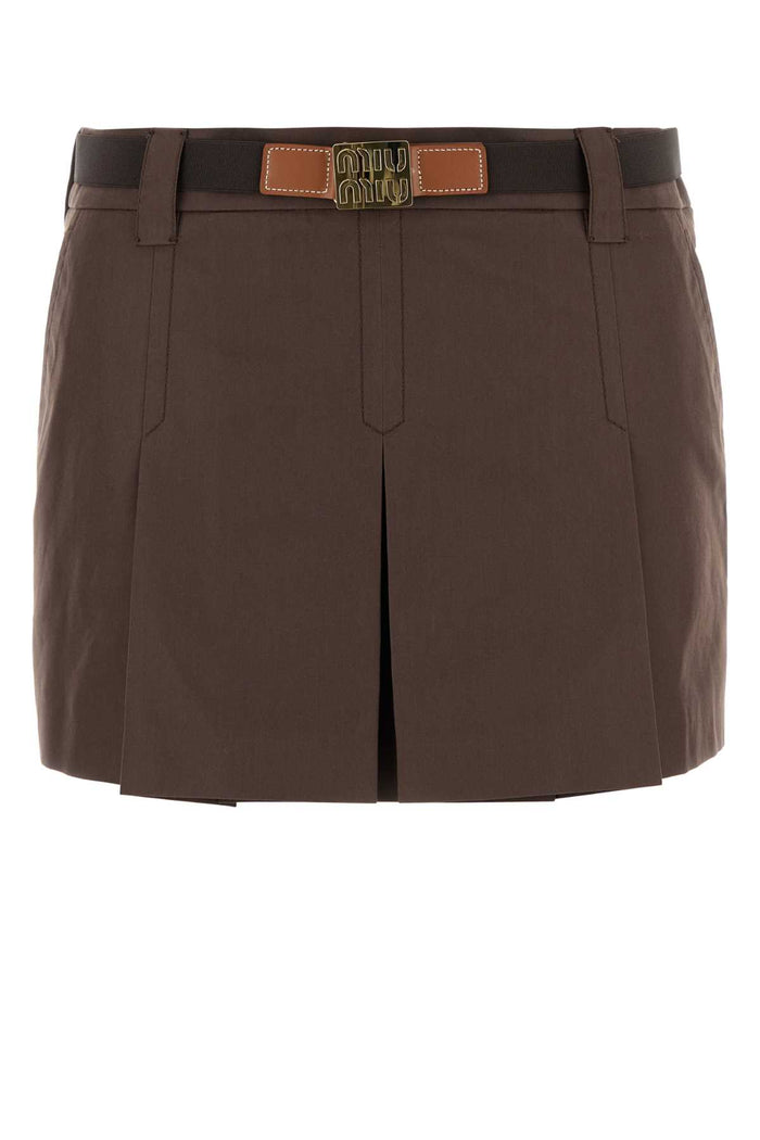 Miu Miu Brown Cotton Blend Mini Skirt