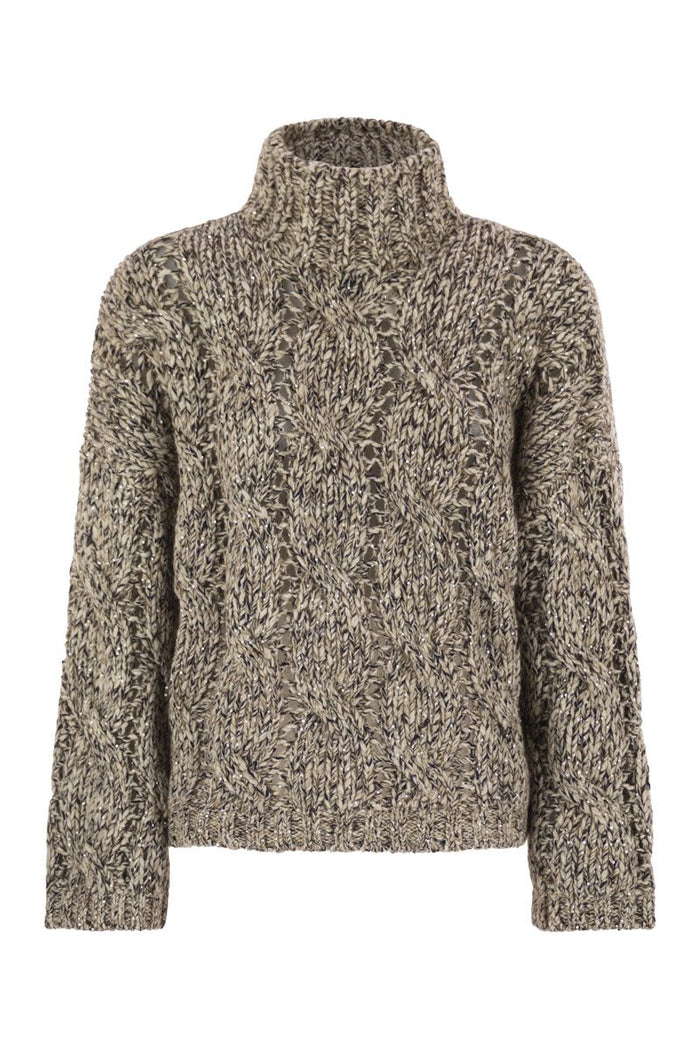 Brunello Cucinelli Soft Wool, Cashmere And Mohair Turtleneck Sweater With Braided Design