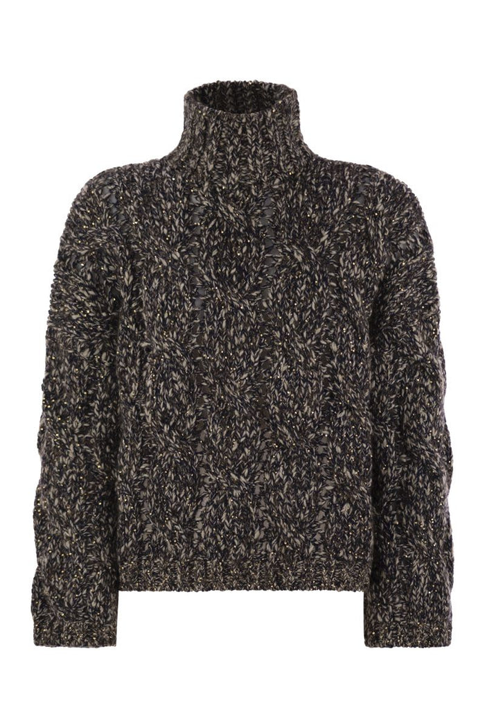 Brunello Cucinelli Soft Wool, Cashmere And Mohair Turtleneck Sweater With Braided Design