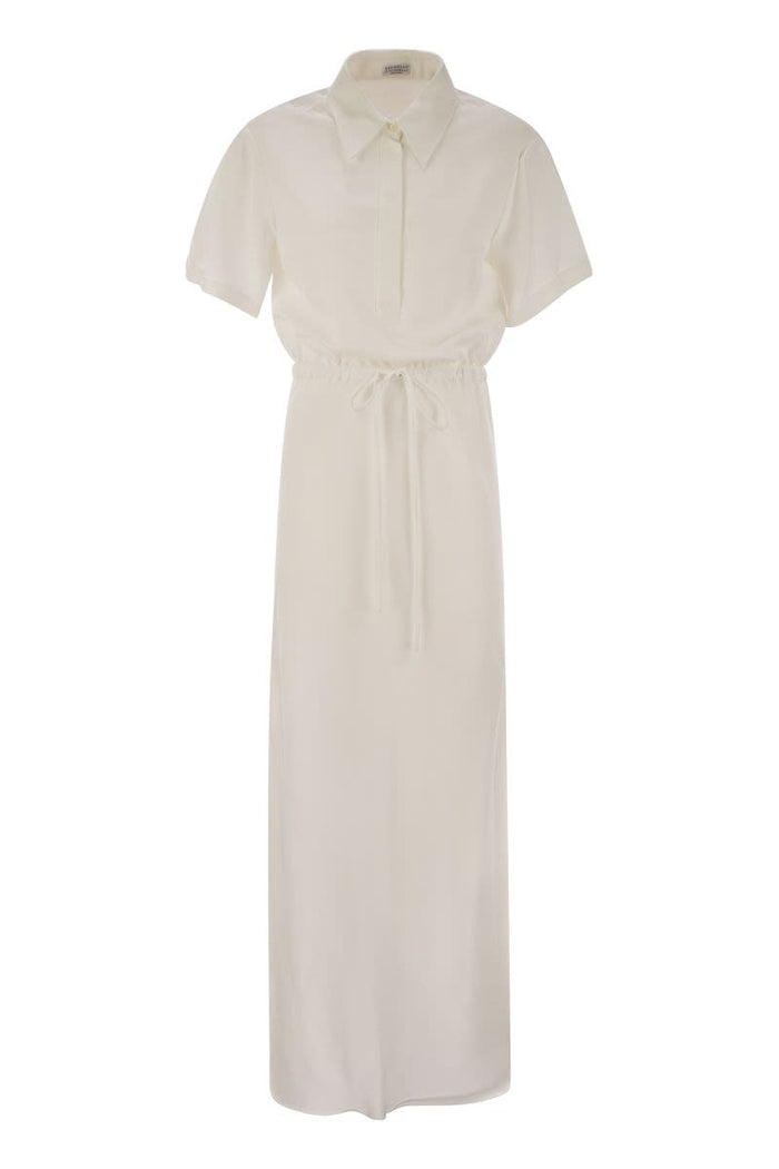 Brunello Cucinelli Fluid Viscose And Linen Twill Dress With Necklace