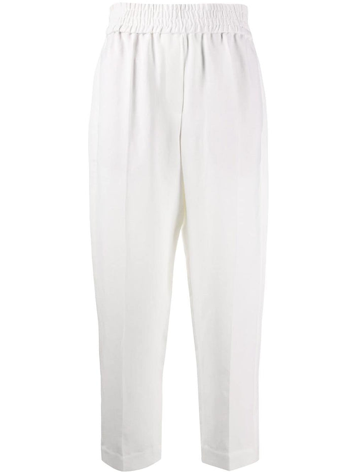 Brunello Cucinelli Baggy Pull-Up Trousers In Viscose And Linen Fluid Twill