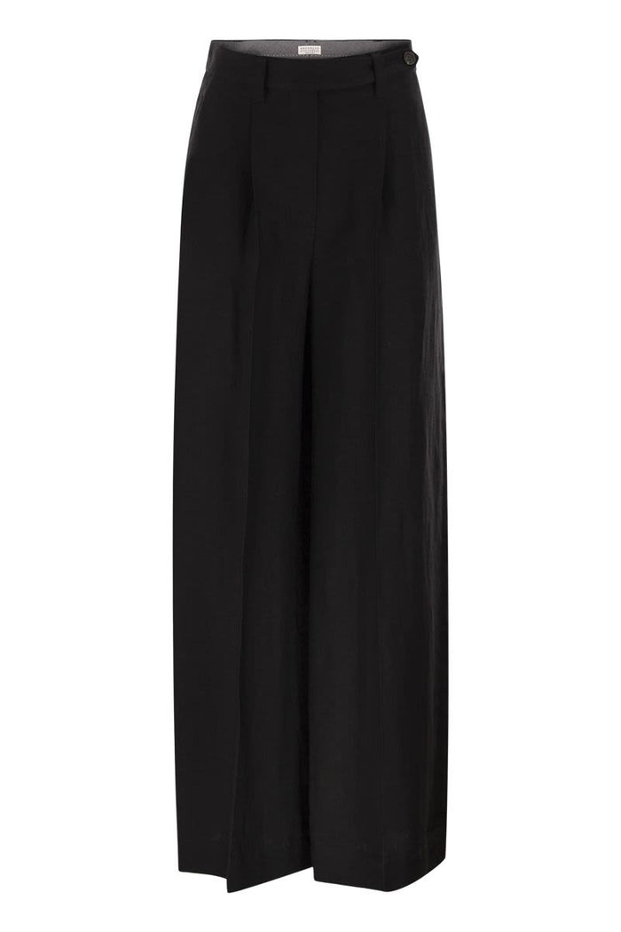 Brunello Cucinelli Tailored Trousers In Fluid Viscose And Linen Twill With Double Pleats