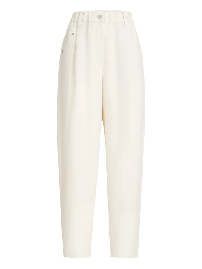 Brunello Cucinelli Ivory Elasticated Waist Cotton Trousers