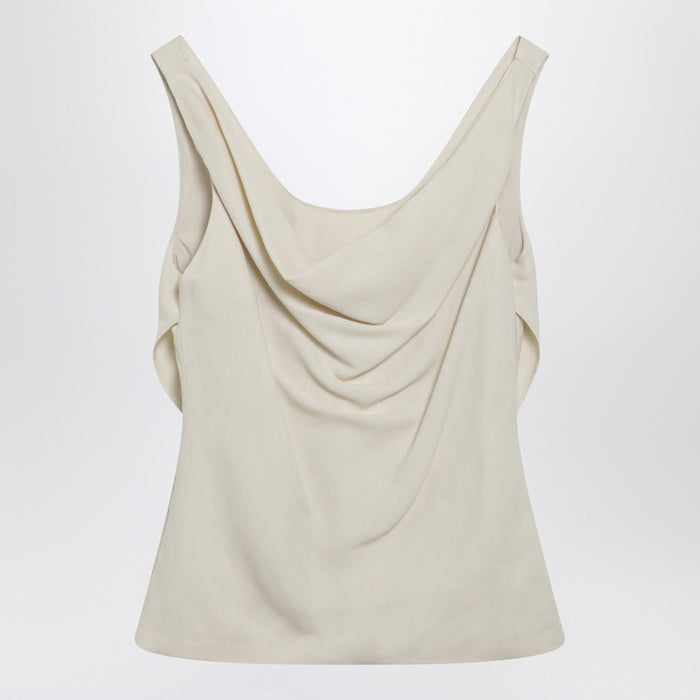 Brunello Cucinelli Cream-Colored Top In Fluid Viscose And Linen Twill