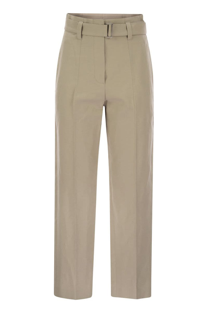 Brunello Cucinelli Cotton Linen Canvas Corset Cigarette Trousers With Jewellery