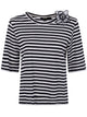 Seventy Cotton Jersey Stripes Boat Neck Flower T-Shirt