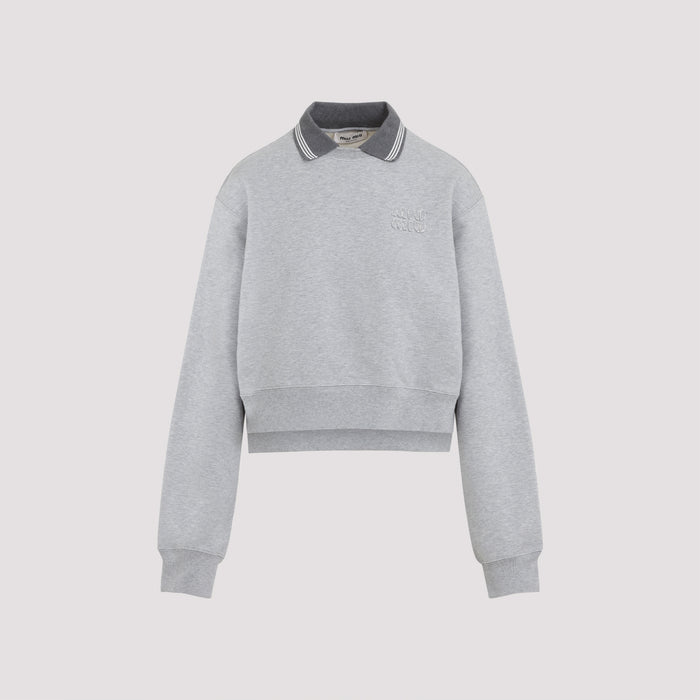 Miu Miu Melange Grey Cotton Oversize Sweatshirt