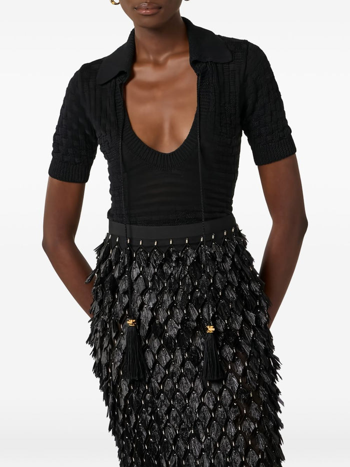 Elisabetta Franchi Top Mc Black Dot Gold Tassels
