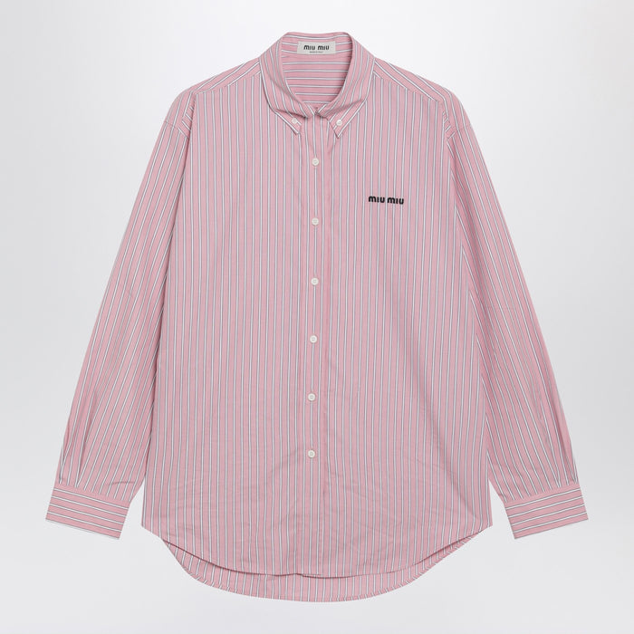 Miu Miu Oversized Pink Shirt With Logo Embroidery