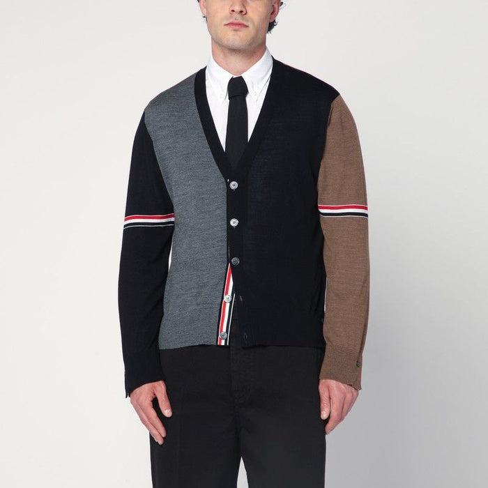 Thom Browne  Navy/Grey/Brown Wool Cardigan
