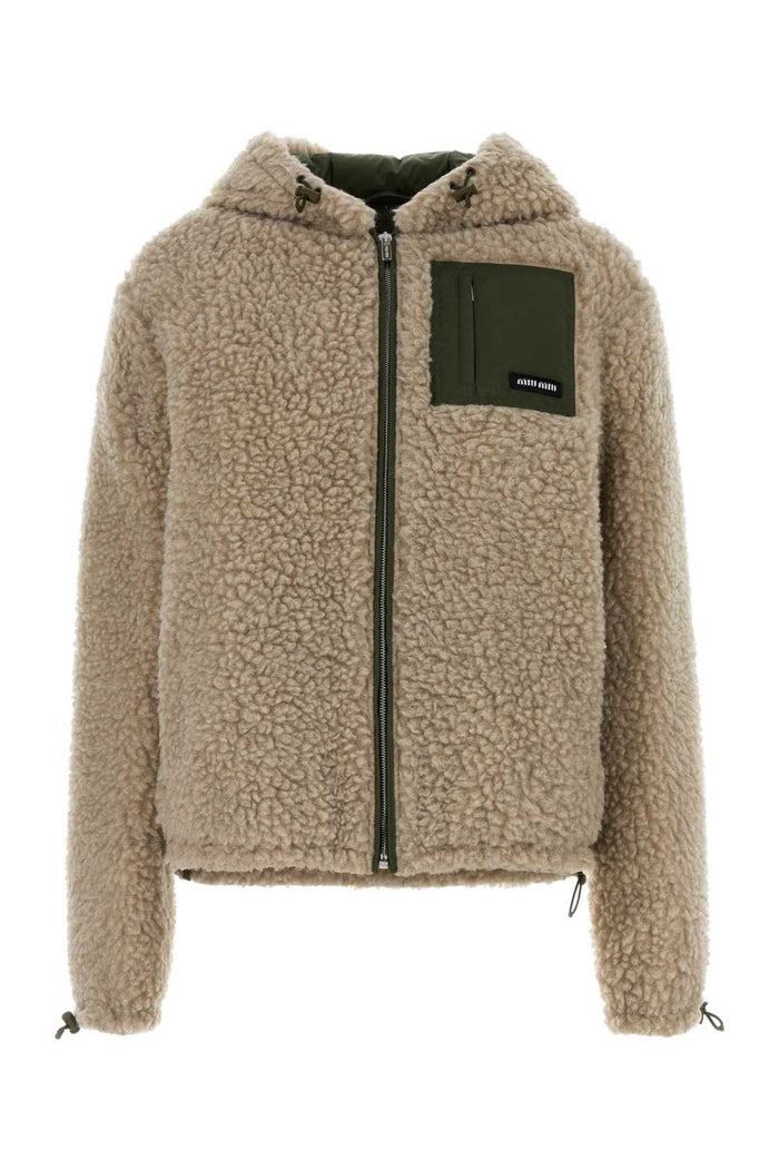 Miu Miu Beige And Green Wool Blouson Jacket