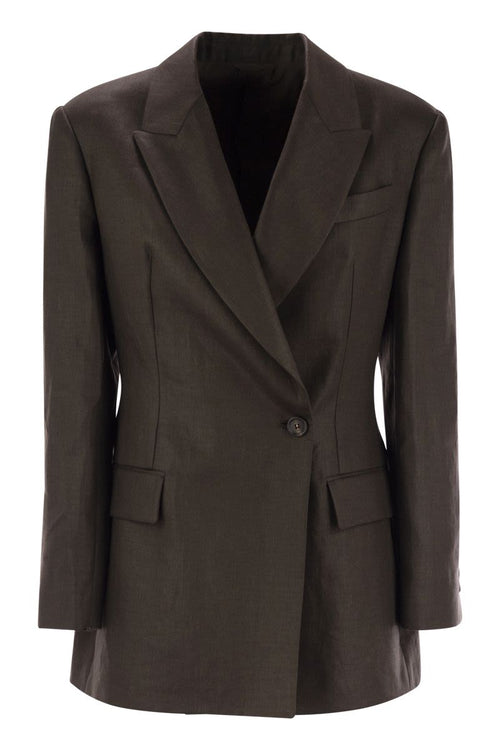 Brunello Cucinelli Shiny Linen Twill Jacket With Necklace