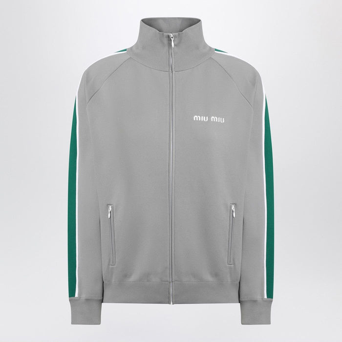 Miu Miu Grey/Green Zip Sweatshirt In Technical Knit