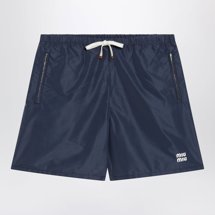 Miu Miu Tec Fabric Windproof Bermuda Shorts In Blue