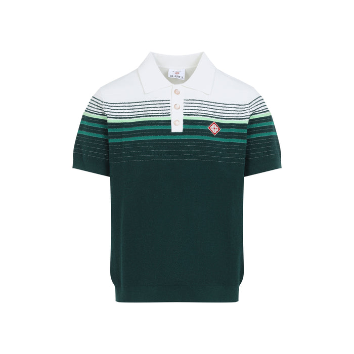 Casablanca White Green Short-Sleeve Boucle Stripe Knitted Polo