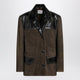Miu Miu Suede Leather Jacket In Mud Color