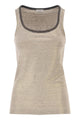 Brunello Cucinelli Linen Striped Crew Neck Top With Contrasting Trim And Necklace
