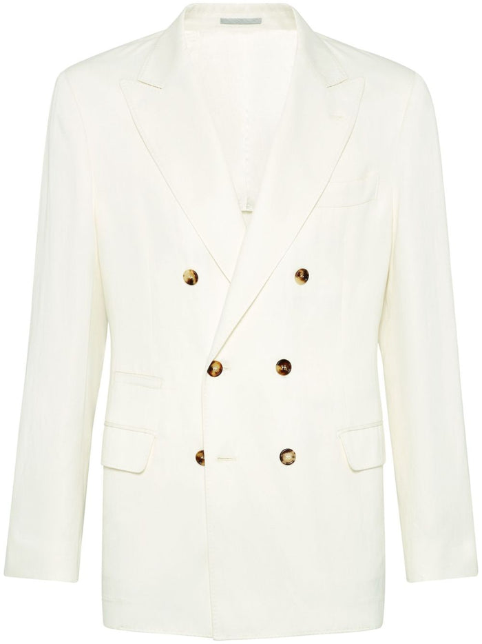 Brunello Cucinelli Double-Breasted Jacket In Silk And Linen