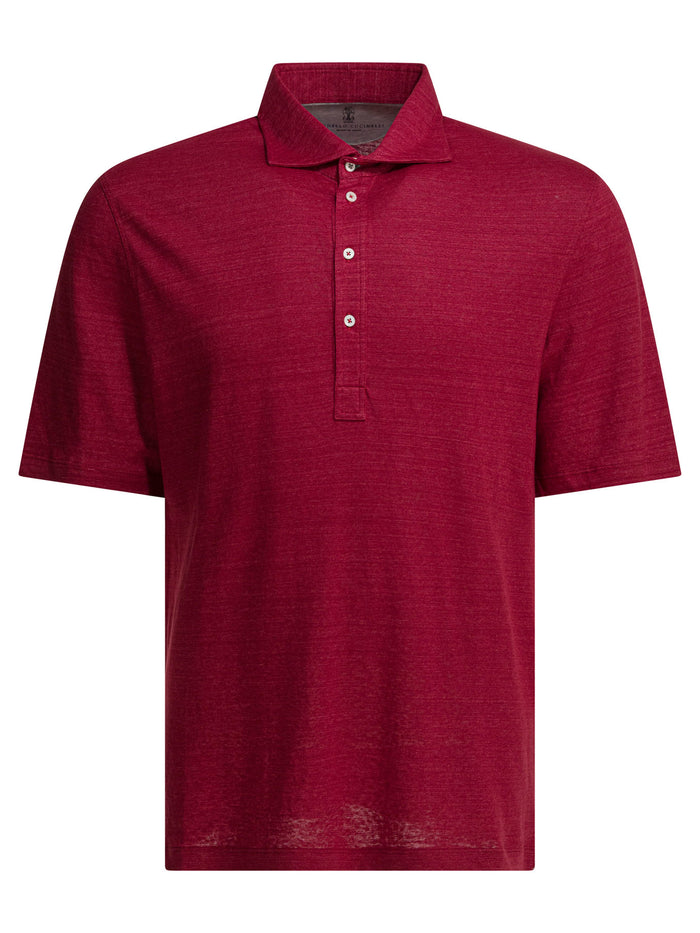 Brunello Cucinelli Mélange Jersey Red Linen Cotton Polo Shirt