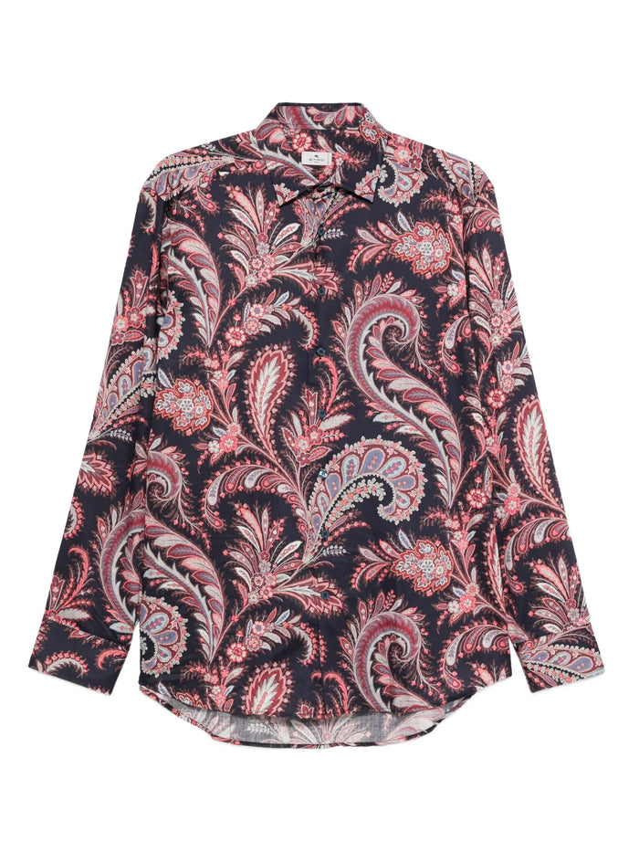 Etro Printed Blue Cotton Shirt