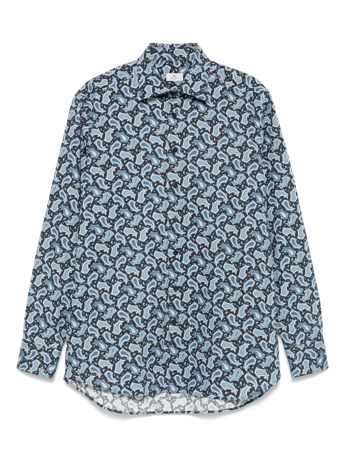 Etro Blue Cotton Stretch Shirt