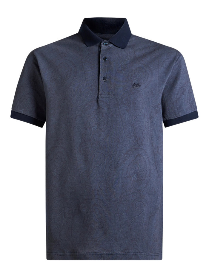 Etro Floral Paisley Blue Cotton Polo Shirt