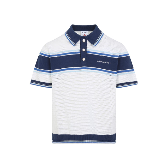 Casablanca White Cotton Mesh Stripe Polo