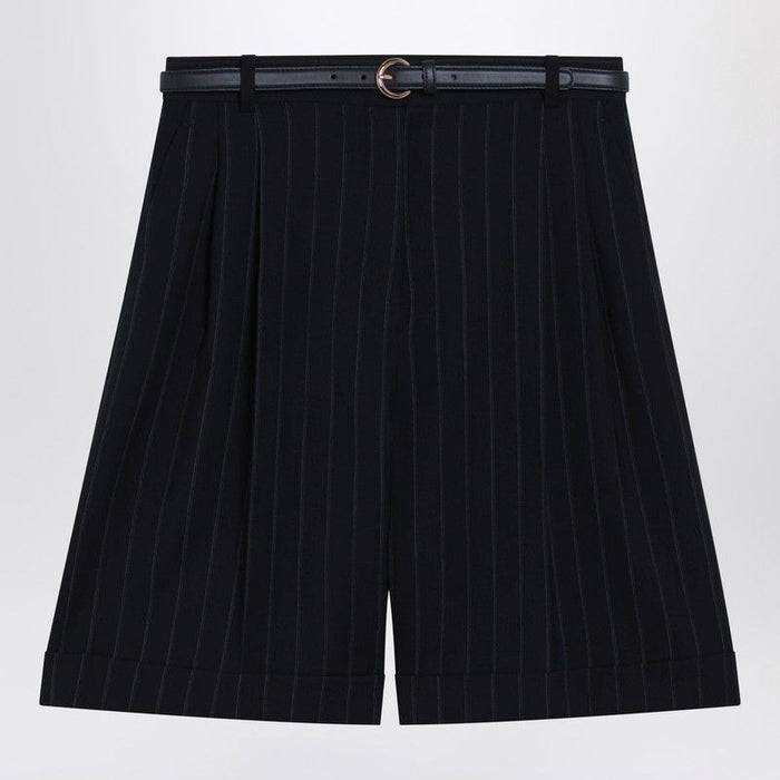 Max Mara Studio Blue Pinstripe Wool Bermuda Shorts
