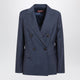 Max Mara Studio Double-Breasted Jacket In Denim Blue Wool Canvas
