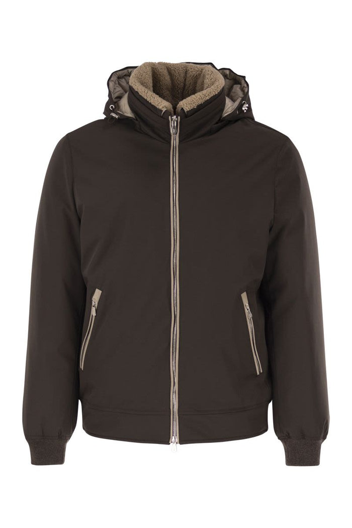 Brunello Cucinelli Padded Hooded Bomber Jacket With Shearling Details