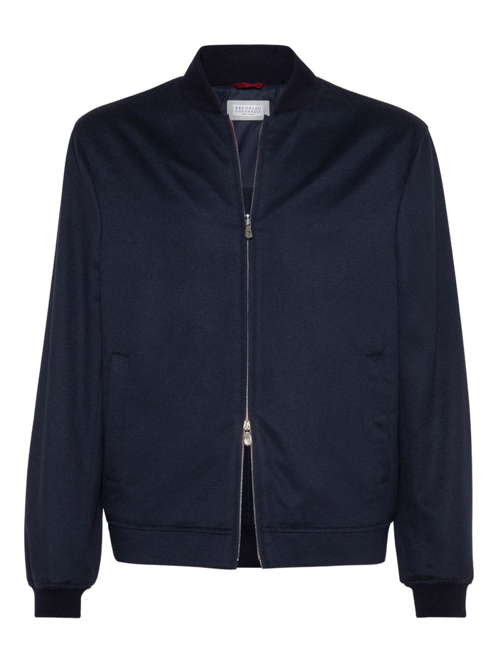 Brunello Cucinelli Lightweight Cashmere Flannel Bomber Jacket