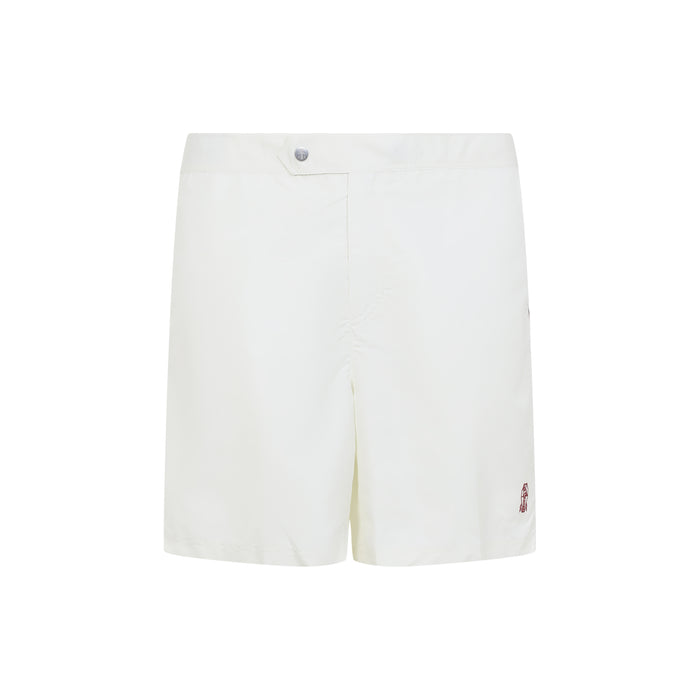 Brunello Cucinelli White Logo Embroidered Buttoned Swim Shorts