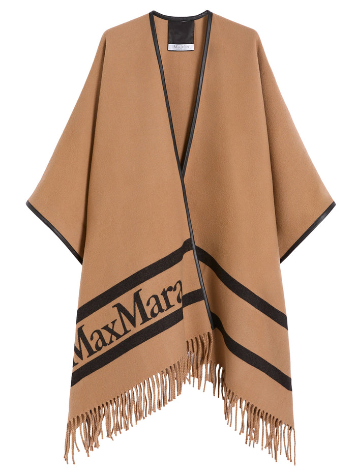 Max Mara Jacquard Wool Poncho In Camel