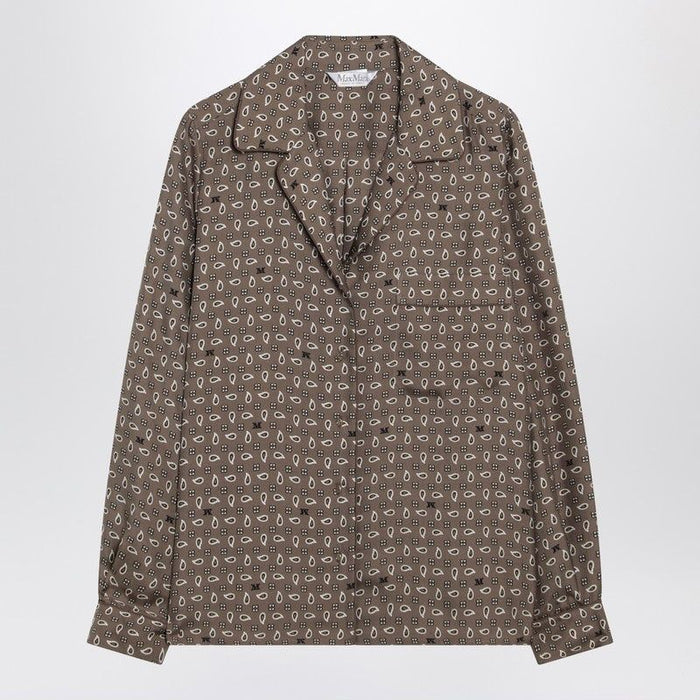 Max Mara Printed Silk Shirt In Mud Colour