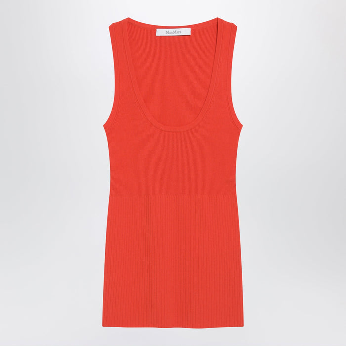 Max Mara Coral Red Ribbed Technical Yarn Top