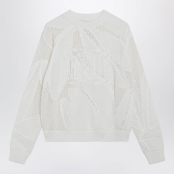 Max Mara Embroidered Cotton Crewneck Sweater In White