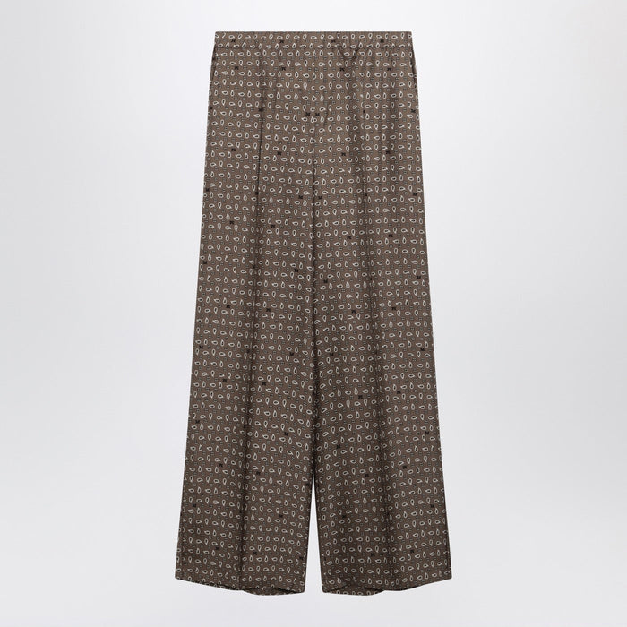 Max Mara Mud-Coloured Printed Silk Trousers