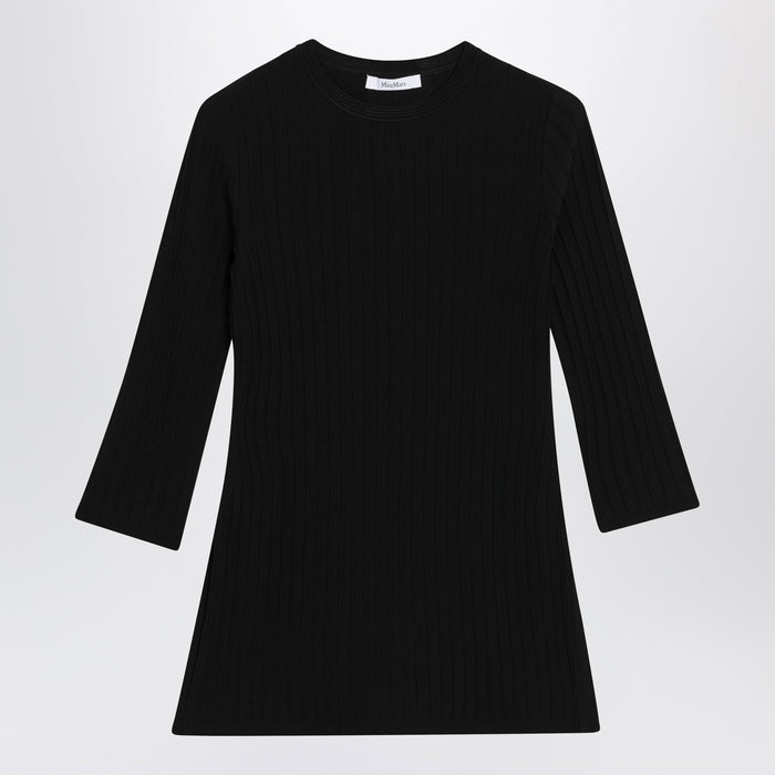 Max Mara Ribbed Crewneck Sweater In Crêpe Viscose, Black